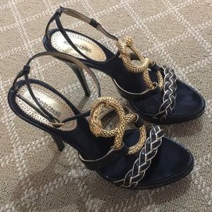 Roberto Cavalli black stiletto with gold detail